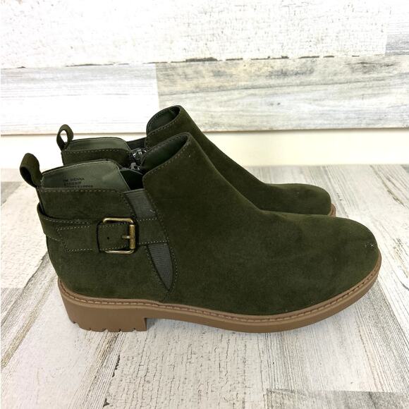 Esprit Women’s 7 Green Sienna Faux Leather Ankle Boot Side Zip Low Heel New - Picture 2 of 8
